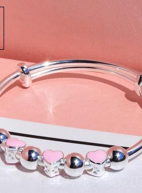 正品儿童银镯纯银999小孩银镯学生手足子银手女镯手环童镯子生日