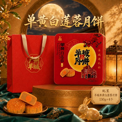 羊城单黄白莲蓉中秋月饼高档中式糕点礼盒伴手礼送长辈礼盒团购