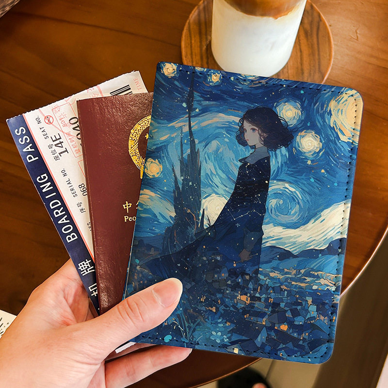 梵高星空pu皮出国护照卡套护照保