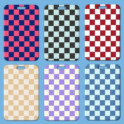 学生滑盖卡套饭卡公交卡棋盘格子身份证件保护套门禁卡校园保护套厂牌挂脖卡套高颜值ins伸缩