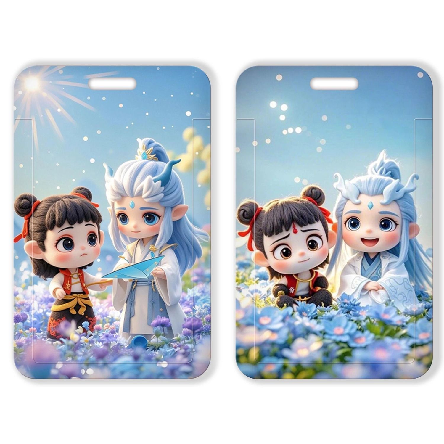 Q版哪吒敖丙藕饼CP卡套滑盖公交校园饭卡门禁卡身份证厂牌校园卡水卡带挂绳钥匙扣保护套厂牌套校牌定制