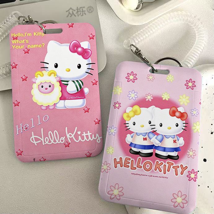 千禧年Kitty学生防丢滑盖卡套饭卡公交厂牌挂脖卡套高颜值ins伸缩