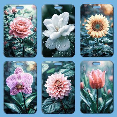 卡套学生滑盖卡套饭卡公交卡身份证件娇艳花保护套门禁卡校园卡套厂牌挂脖卡套高颜值ins伸缩