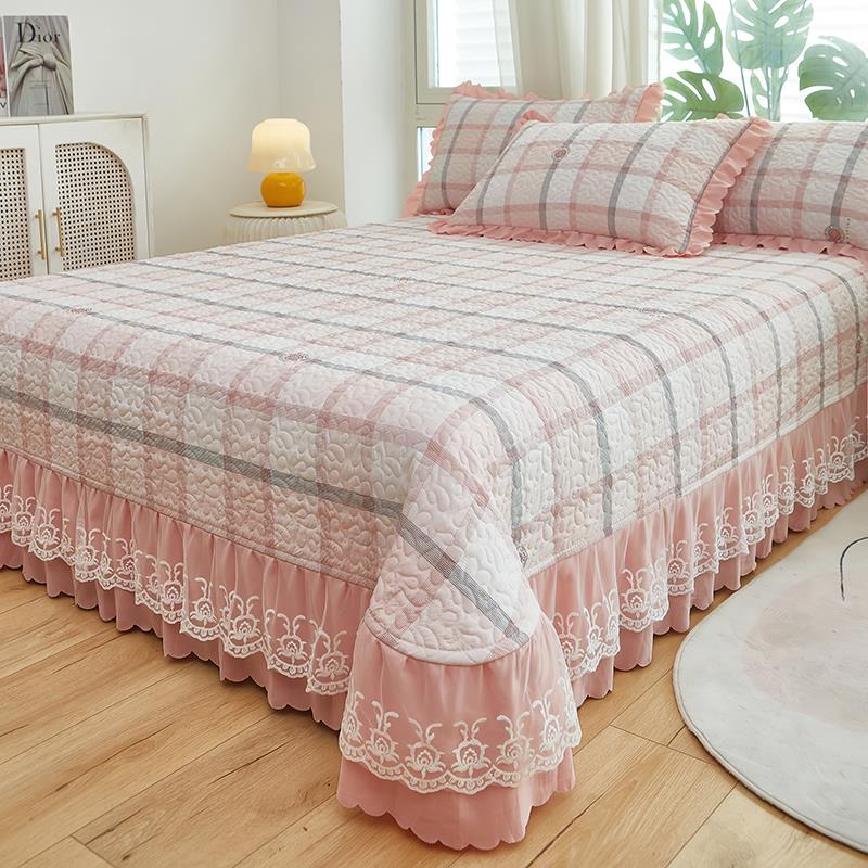 2025新款水洗棉麻床盖单件夹棉厚床单三件套被套四件套床裙款床罩