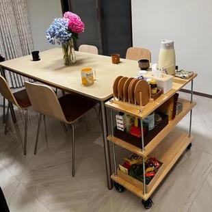 中古简约风落地式餐边置物架客厅杂物实木收纳万向轮子收纳玄关架