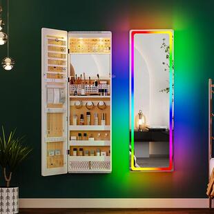 全身镜全身镜子壁挂收纳一体首饰柜家用带灯镜落地女生卧室全身镜