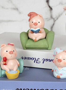 可爱小猪汽车摆件内装饰品创意办公桌面日式治愈精致生日礼物男女