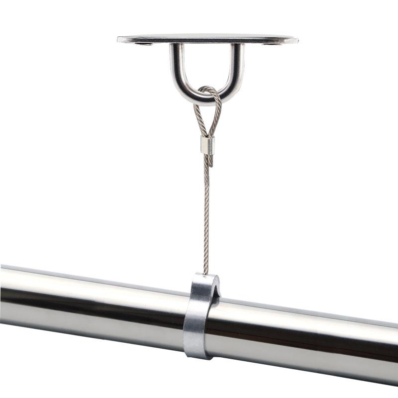 304不锈钢固定式晾衣杆吊座阳台顶装吊通挂衣杆法兰座晾衣绳钢丝