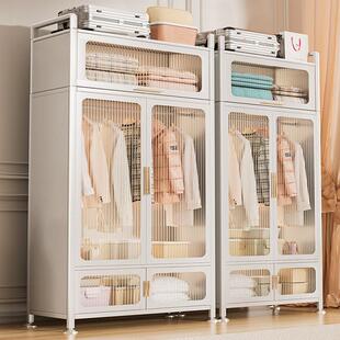 现代简约金属衣柜卧室家用全钢制落地简易组装小户型出租房挂衣橱