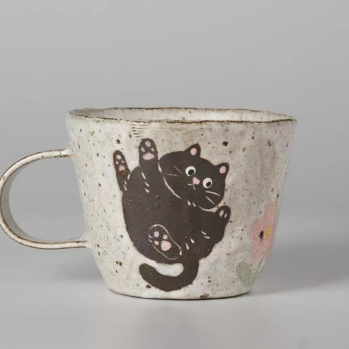 春辰猫咪咖啡杯景德镇手作陶瓷猪口杯蛋杯拿铁拉花手绘高温釉下彩
