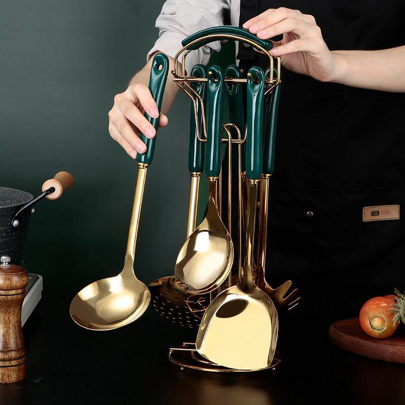 北欧轻奢风厨具祖母绿陶瓷防烫手柄全套汤勺铲子勺子炒菜厨房用具,厨房/烹饪用具,全套勺铲,淘宝优惠券,粉丝福利购,淘宝优惠卷