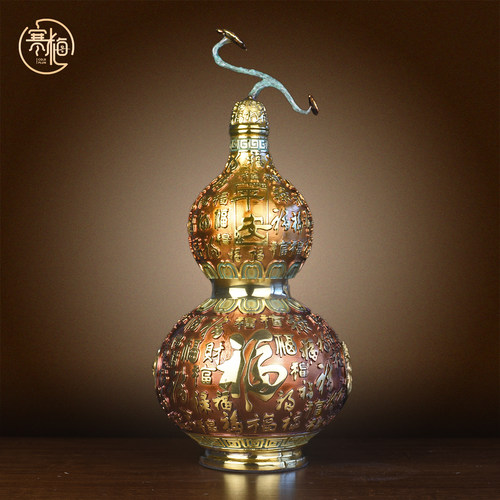 纯黄铜百福葫芦摆件中式装饰品