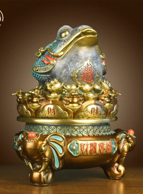 纯铜金蟾摆件聚宝盆三足金蝉蟾蜍