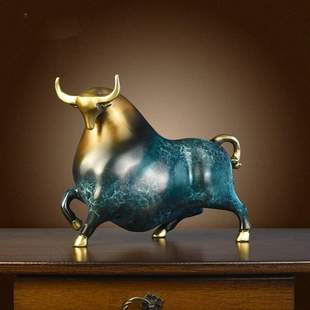 纯黄铜牛摆件生肖牛气冲天办公室摆设旺市牛店铺前台装饰品工艺品