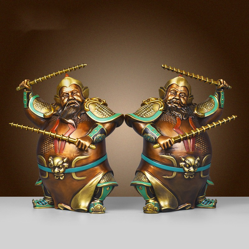 纯黄铜门神摆件中式护宅门神二将
