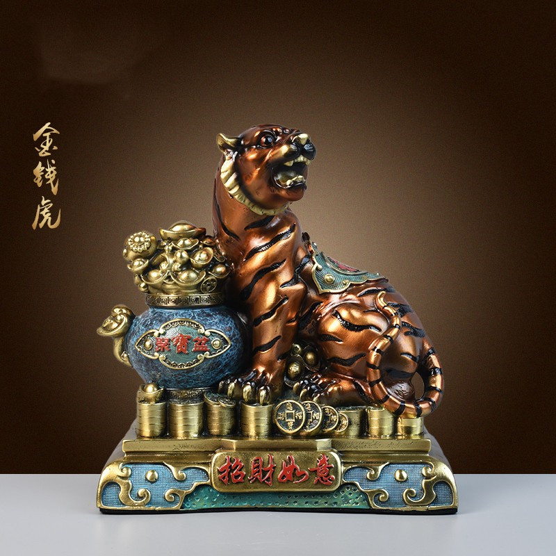 纯黄铜老虎摆件铜金钱虎上山虎