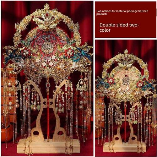 团扇新娘结婚双面重工秀禾喜扇手工diy材料包婚礼高级出嫁手捧花