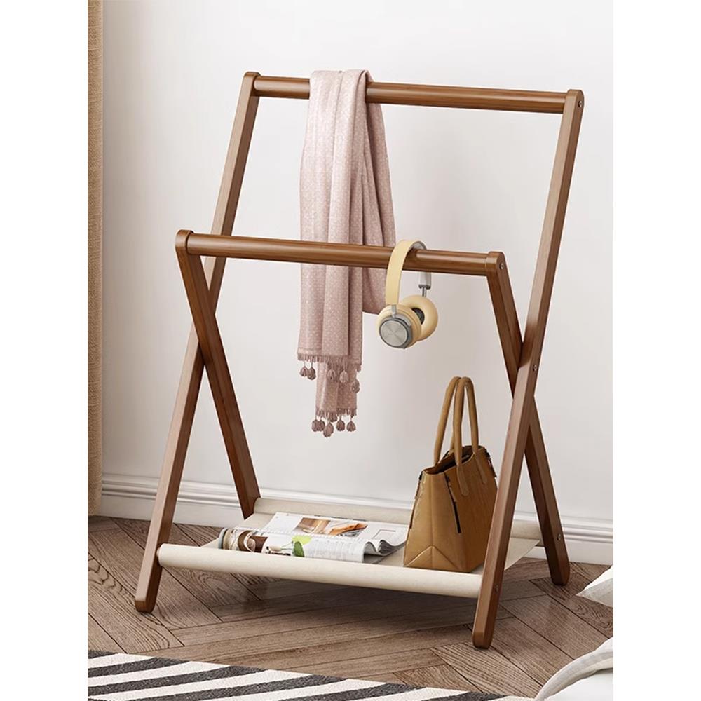 床头衣帽架落地小实木卧室晚上睡觉临时搭衣裤收纳北欧挂衣架家用