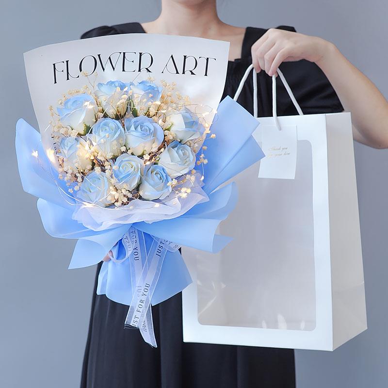 碎冰蓝玫瑰永生花满天星干花束表白圣诞节送老师女友闺蜜生日礼物