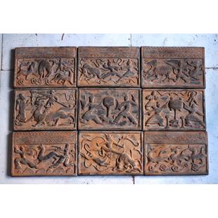 汉代画像砖摆件仿古灰陶砖雕壁画古建筑装饰砖狩猎画像砖画像石