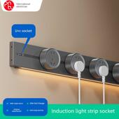 移动轨道插座带感应灯导轨家用客厅厨房餐边柜滑轨插排电源usb