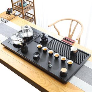 家用全自动一体烧水壶茶台功夫石茶盘 天然整块乌金石茶盘茶具套装