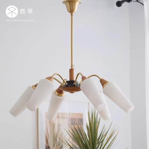 西早 中古北欧vintage黄铜玉兰玻璃吊灯 法式客厅卧室饭厅书房灯