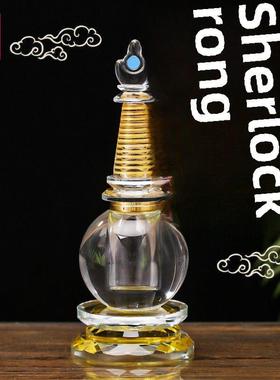 水晶佛塔崇拜桌面佛塔摆件藏佛塔花蜜丸菩提塔大、中、小尺寸