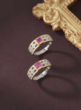 【云上叙】S925银红宝石戒指3*4.5mm多样性发一V52605-E（商城）