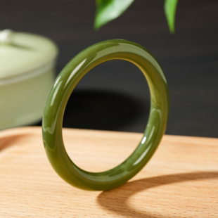 云上叙天然新疆和田玉青黄口美人圆条手镯玉石镯子V67161-E-商城