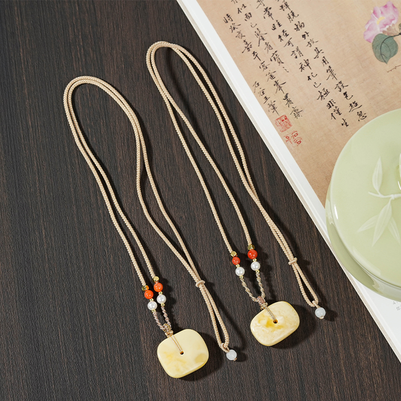 云上叙天然俄罗斯蜜蜡随型平安藏扣吊坠保真可调节挂件V44847-E