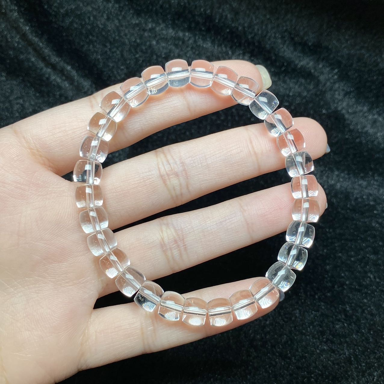 天然纯净体白水晶老型珠单圈手串