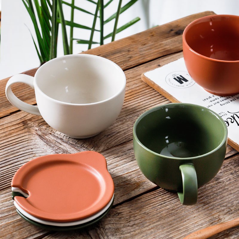 LePantry早餐杯带盖勺可微波炉加热陶瓷汤杯大容量燕麦片杯牛奶杯