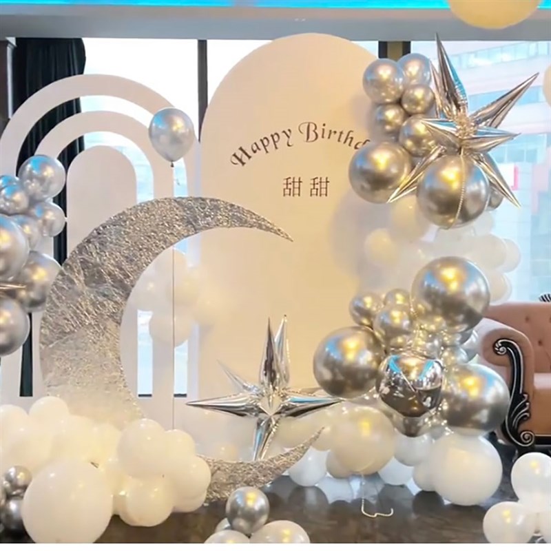 生日装饰场景布置高级感成人礼女孩18岁KT板背景墙银色高级氛围感