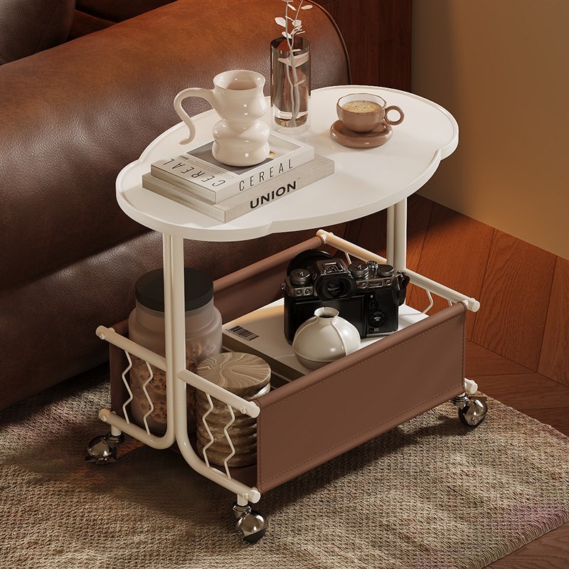 客厅家用中古风小推车侧边床头零食置物架可移动高级沙发边柜边几