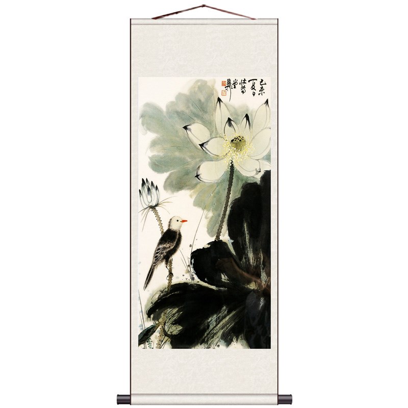 花开富贵孔雀挂画卷轴画茶楼装饰画丝绸国画牡丹花鸟画酒店装饰画图片