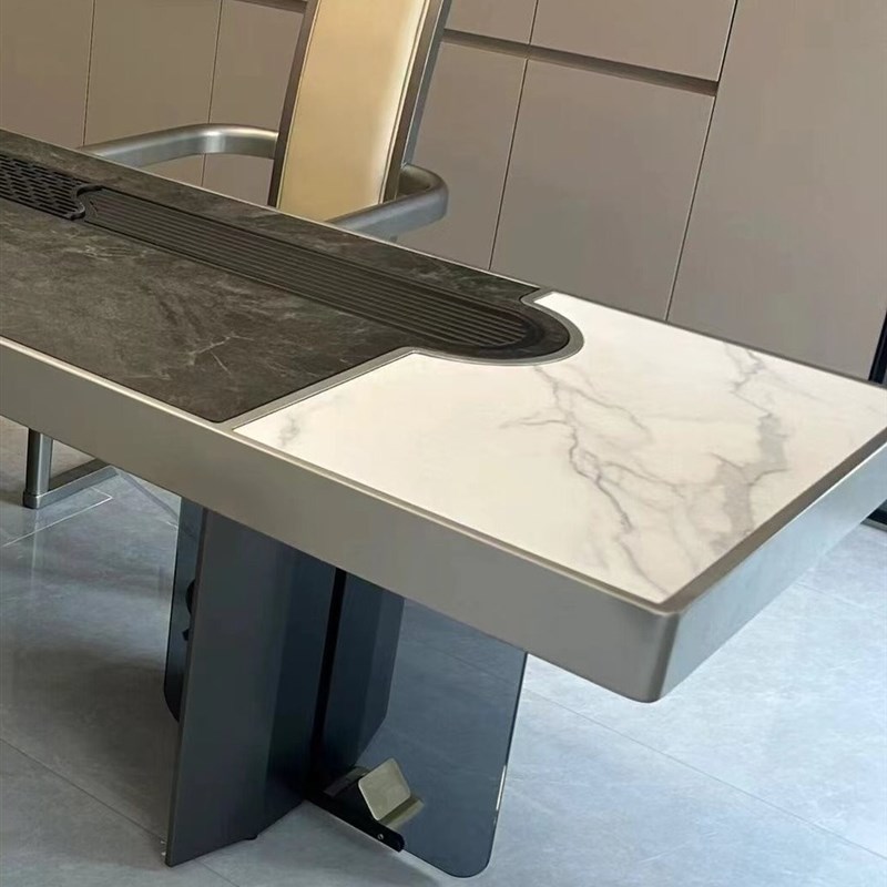 新中式岩板茶桌椅组合现代简约北美黑胡桃木办公室泡茶台