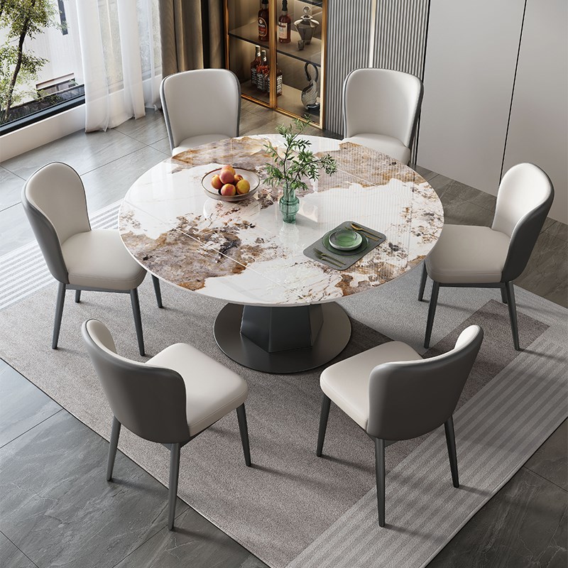 馨佰利岩板餐桌椅组合轻奢现代简约家用小户型伸缩旋转电磁炉饭桌