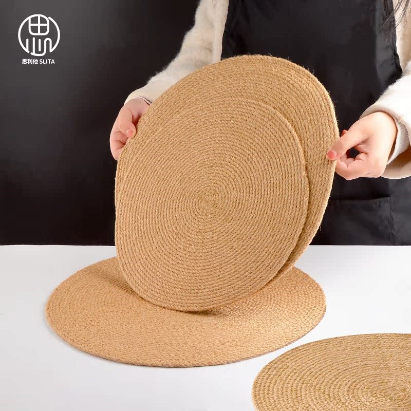 大号亚麻隔热垫餐桌垫防烫耐高温砂锅垫碗垫餐盘垫藤编垫草编圆形