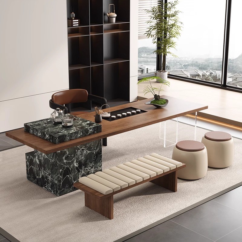 实木茶桌轻奢岛台茶台家用客厅办公室现代简约高级感高端泡茶桌椅