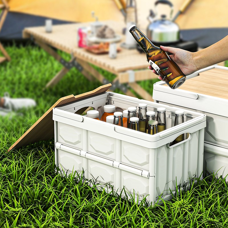 户外露营箱桌一体收纳箱折叠车载后备箱整理箱野营野餐木盖带提手