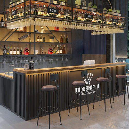 工业风酒吧复古收银台接待台台球厅咖啡店铁艺收银台健身房吧台桌