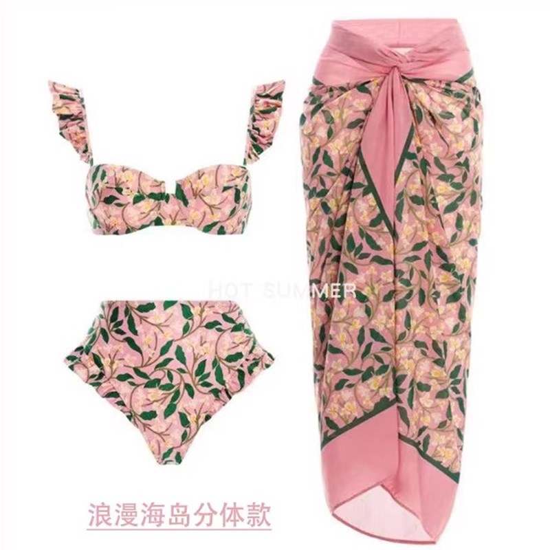 中国风印花泳衣女连体罩裙套装保守性感遮肚显瘦温泉泳装游泳仙女