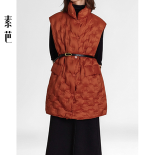 保暖休闲外套SV0876 高级感立体时尚 素芭复古腰带式 羽绒马甲女冬季