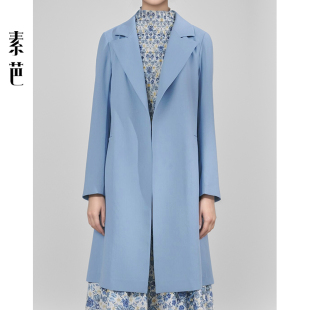 外套SJ0177 简约休闲百搭长袖 素芭高级感翻领纯色风衣女春秋款 时尚