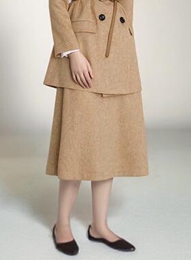 素芭英伦风时尚通勤半身裙女春秋款纯色简约休闲百搭A字裙SK0191