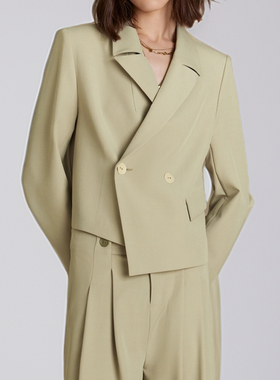 素芭不规则箱型纯色西装长裤两件套女秋季时尚百搭休闲套装SS0737