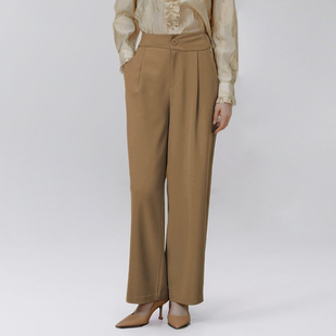 子SP0569 百搭慵懒感宽松休闲裤 素芭艺术感高腰阔腿直筒长裤 女秋季