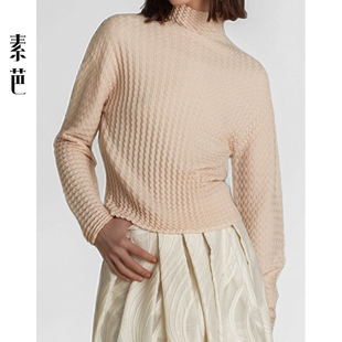 立体感气质百搭保暖高领上衣SS0858 女士冬季 素芭时尚 波浪绞花毛衫
