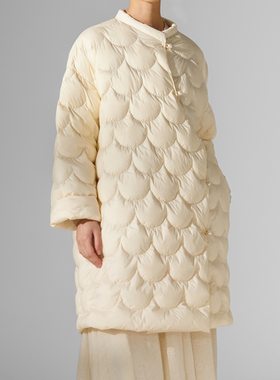 素芭新中式斜襟羽绒服女冬季云朵波纹绗线设计时尚保暖外套SJ0787